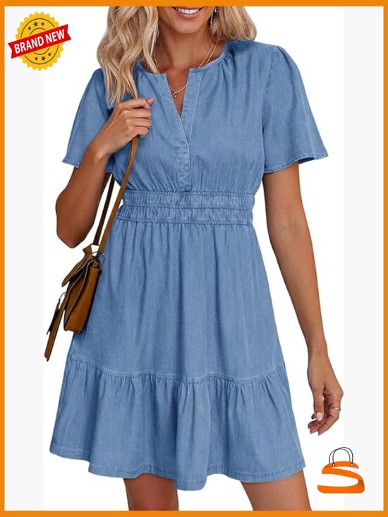 Dresses & Skirts - Sleeveless Denim Dress Soft Lightweight A-Line Mini with Pockets